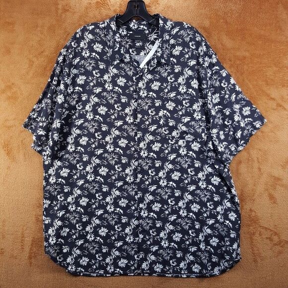 VINCE Shirt Mens XXL Black Floral Short Sleeve Pocket Button Up Linen Blend $225 - Picture 2 of 10